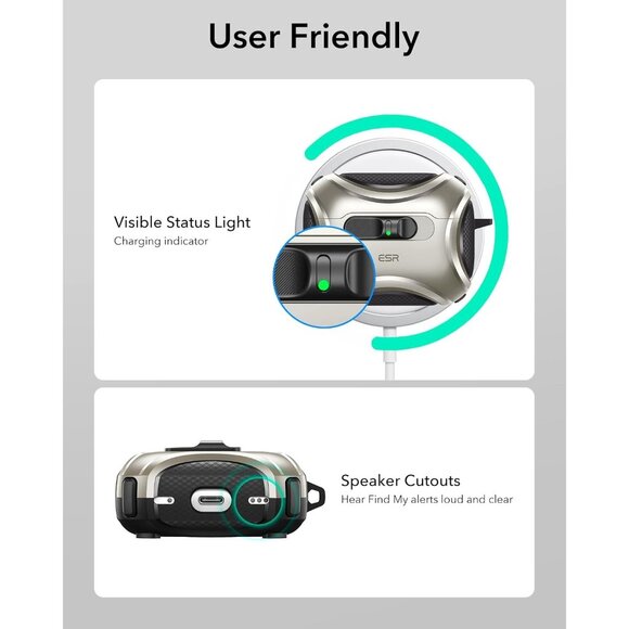 ESR Cyber Series AirPod Pro 3 (2025) Case MagSafe USB-C Drop-Proof Lock Titanium - Picture 8 of 11